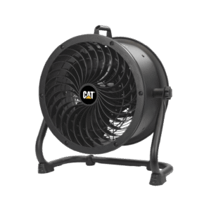 CAT portable industrial blower fan on a metal frame for ventilation and cooling in a workshop